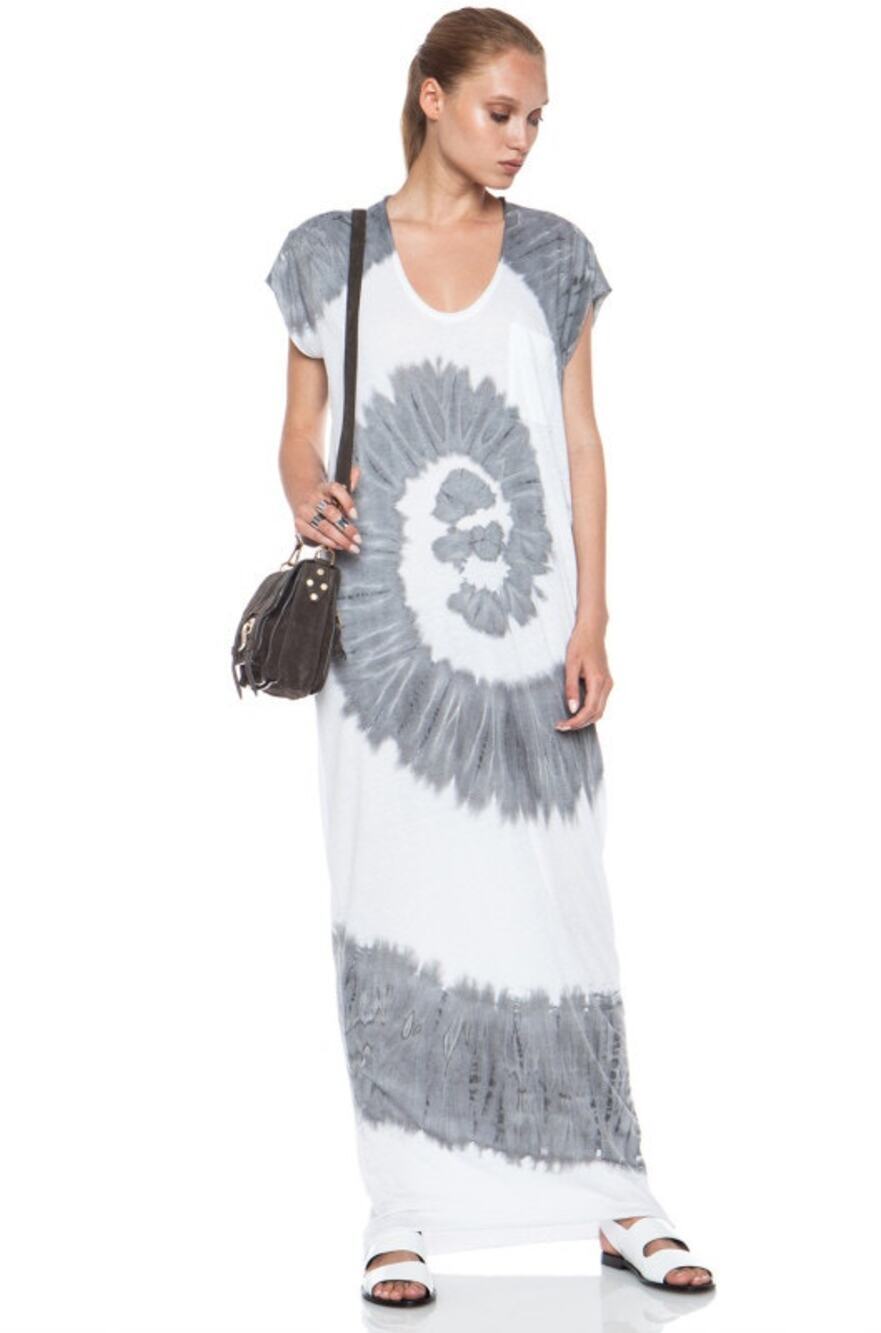 Raquel Allegra Swirl Tie Dye Cap Sleeve Kaftan Maxi Dress White Gray Women's 0